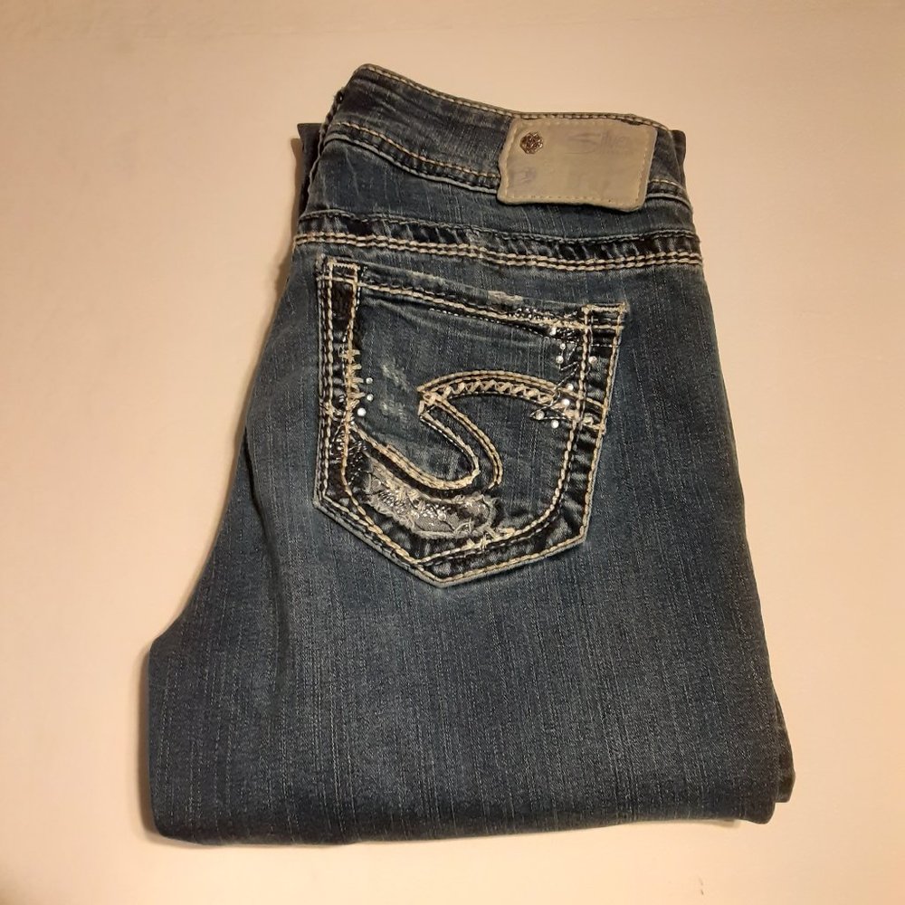 Silver Jeans Women's Embellished Suki Mid Slim Boot Jeans Size 28